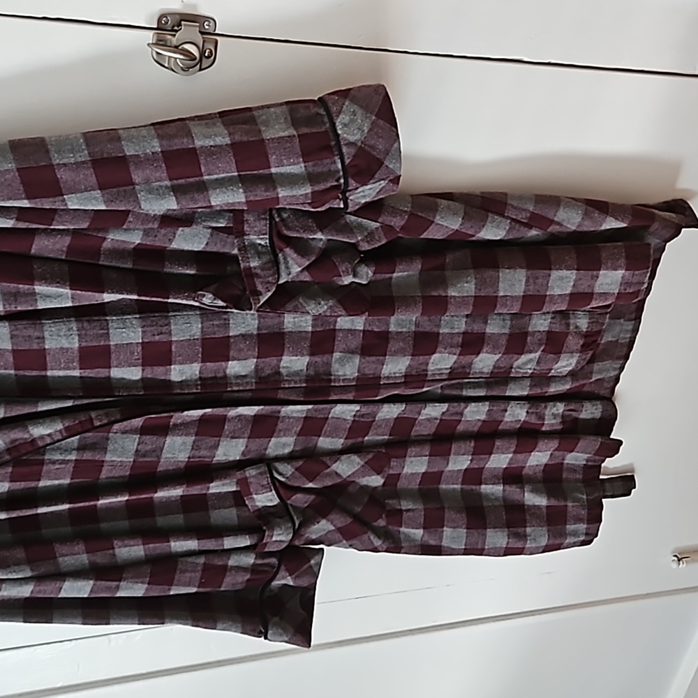Stafford mens bathrobe M/L burgundy/gray great shape 100% cotton w/hood - Picture 3 of 5